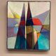 Oil on Swedish panel – 'Geometric Composition' by Stellan Widholm – Signed – vintage and framed – 35 × 32 × 5 cm