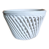 Vintage white woven ceramic cache-pot