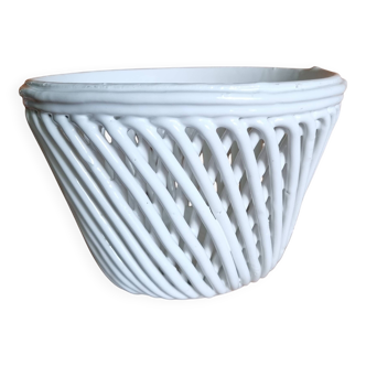 Vintage white woven ceramic cache-pot