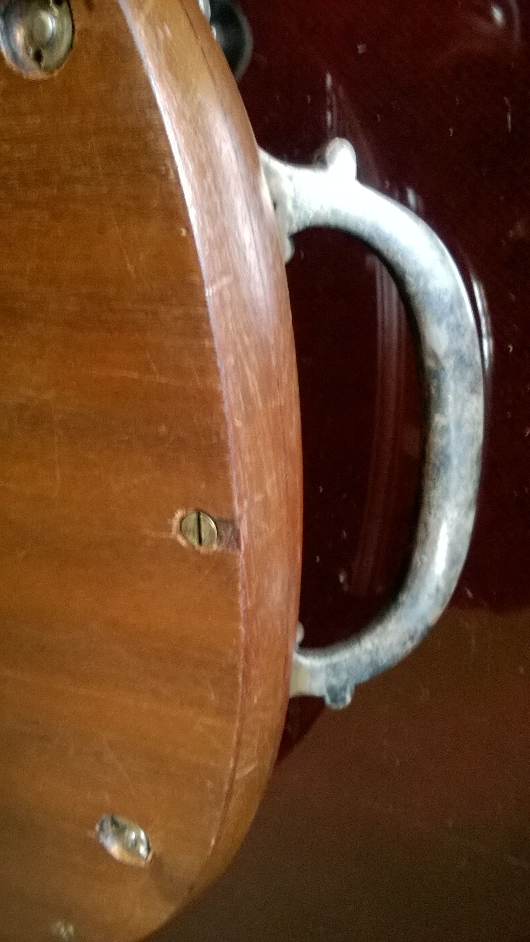 Wooden service tray .glass .brussels lace and solid silver delheid