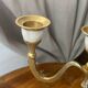 Three-light mother-of-pearl and brass candlestick