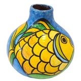 Vase en terre cuite peint décorer d un poisson vase " boule "