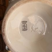 Antique Soup Tureen Vegetable Dish Faience Longwy Henri II Style Geometric Frieze