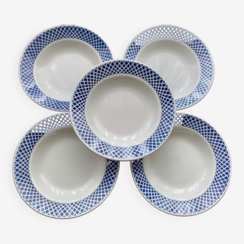 5 Assiettes creuses porcelaine opaque de Badonviller