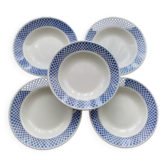 5 Assiettes creuses porcelaine opaque de Badonviller
