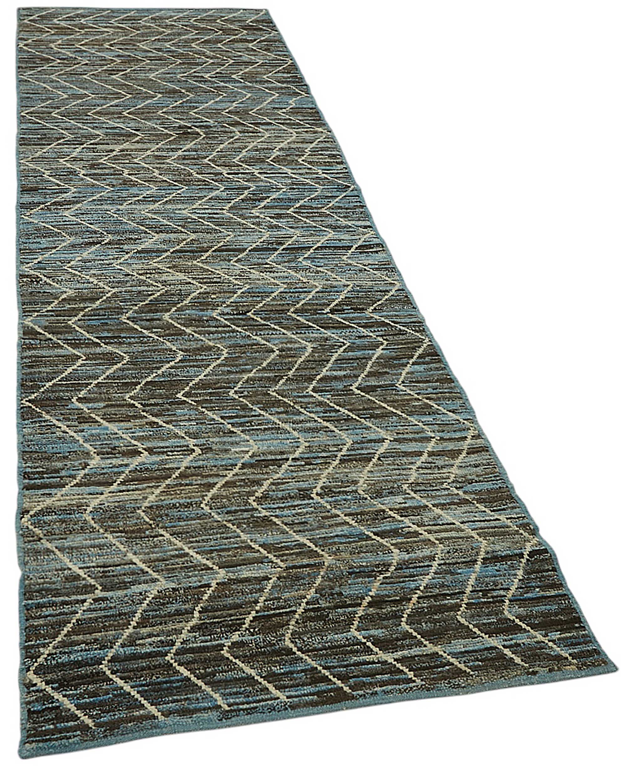Handmade Tribal Decorative 90 cm x 290 cm Blue Wool Runner Carpet