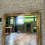 Miroir ancien de cheminée 144,5cm/131,5cm feuille d’or et mercure
