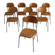 Set of 8 industrial style school chairs, Czechoslovakia 1950