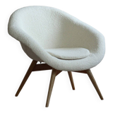 Mid Century Modern Lounge Chair, Czech Republic, 1950s, French Boucle Fabric