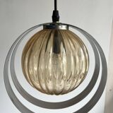 Space Age Chrome Rings Amber Globe Pendant Light