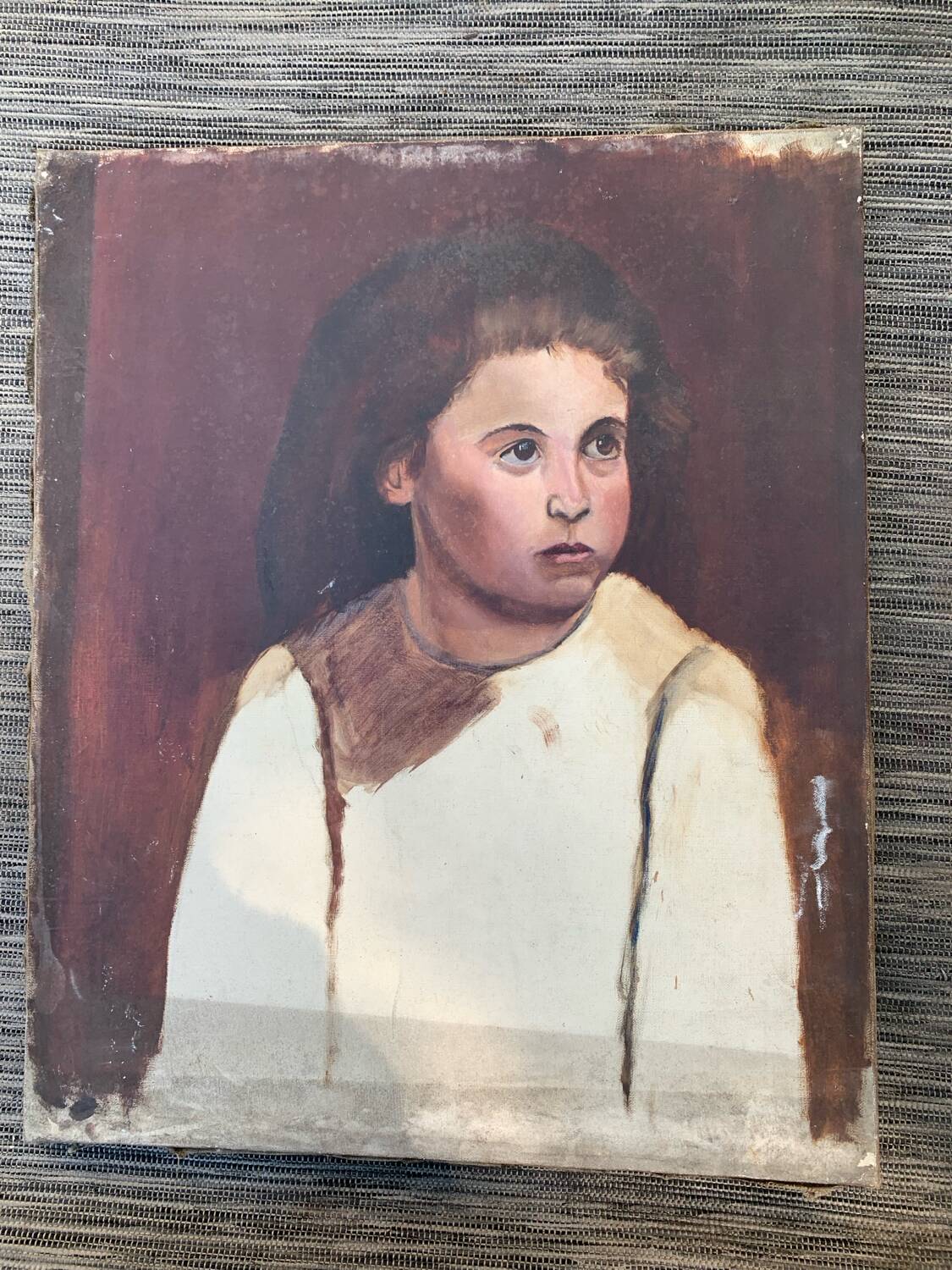 Portrait oil on old canvas