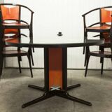Baumann Diese table and 6 armchairs, Pagnon Pelhaître design, Wenge and red color,