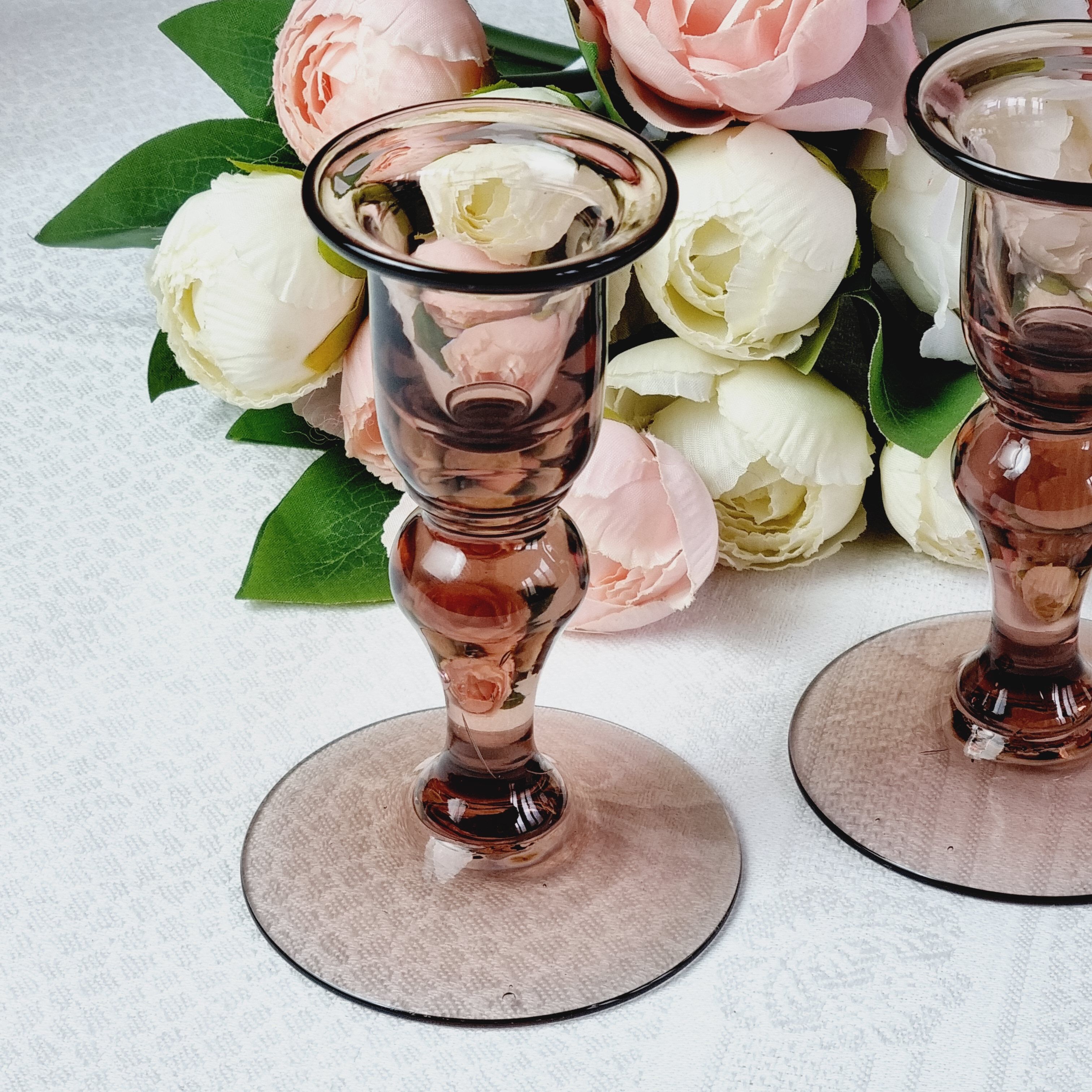 Set of 2 purple blown glass candle holders