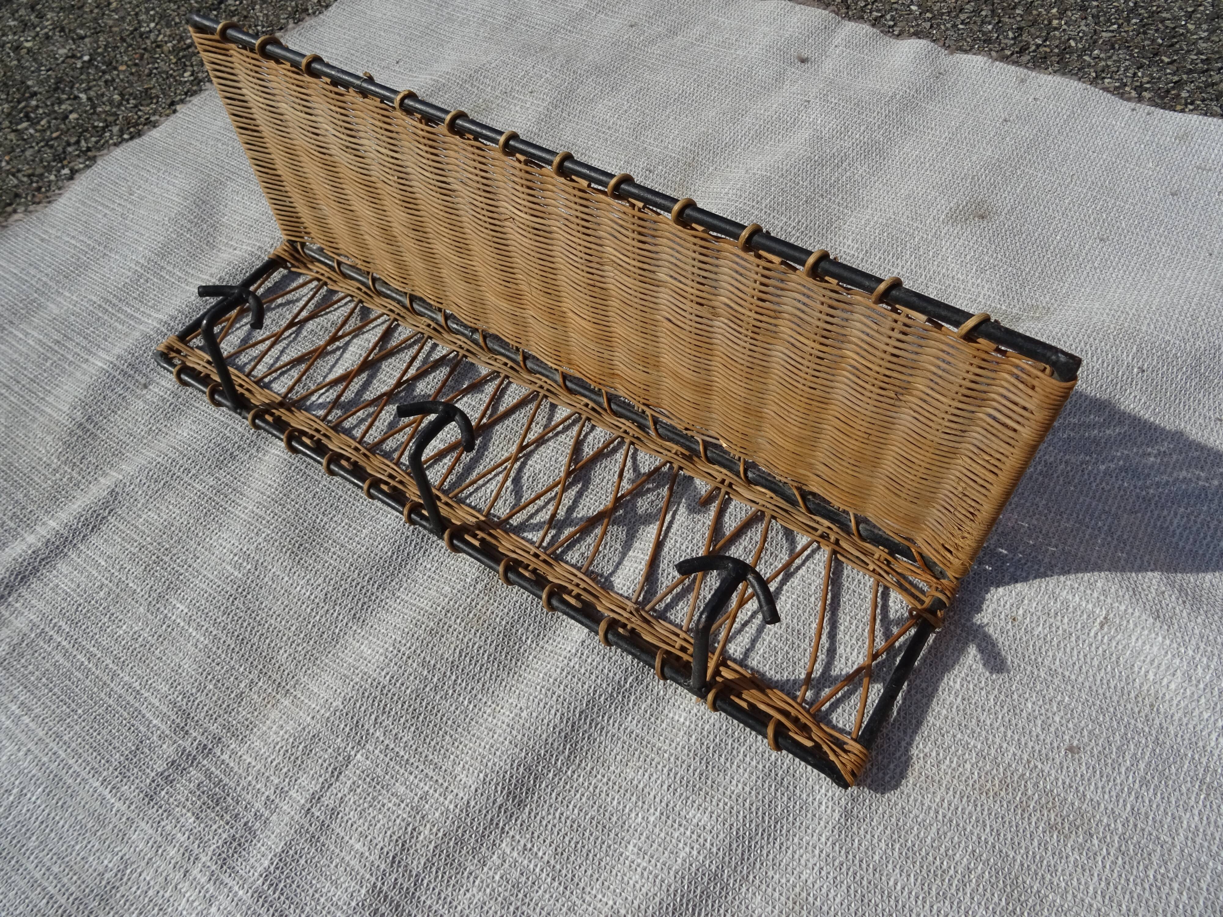 Ferotin coat rack in wicker and metal from the 60s vintage