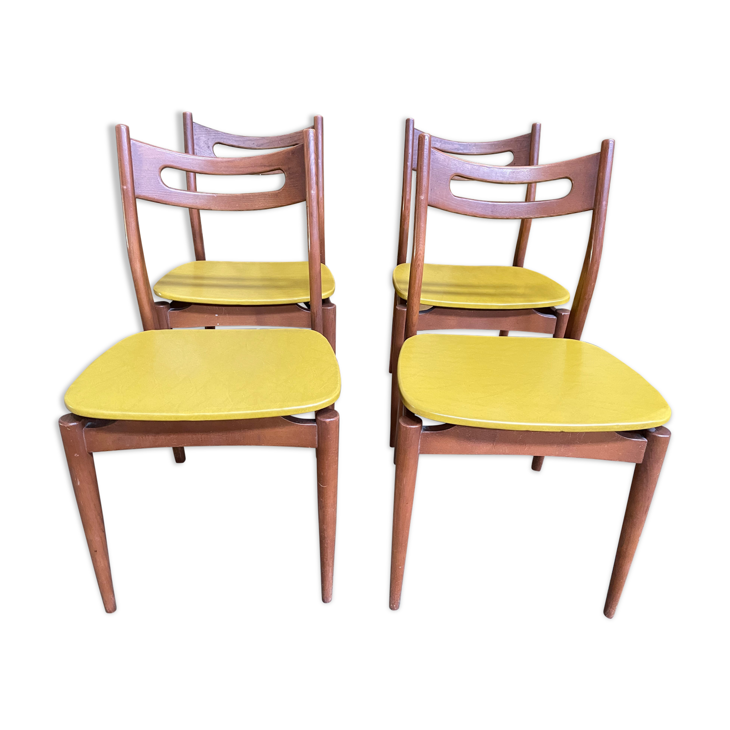 Suite de 4 chaises scandinaves skaï jaune