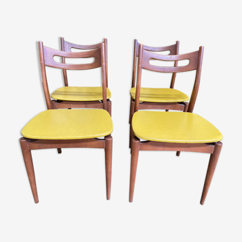 Suite de 4 chaises scandinaves skaï jaune