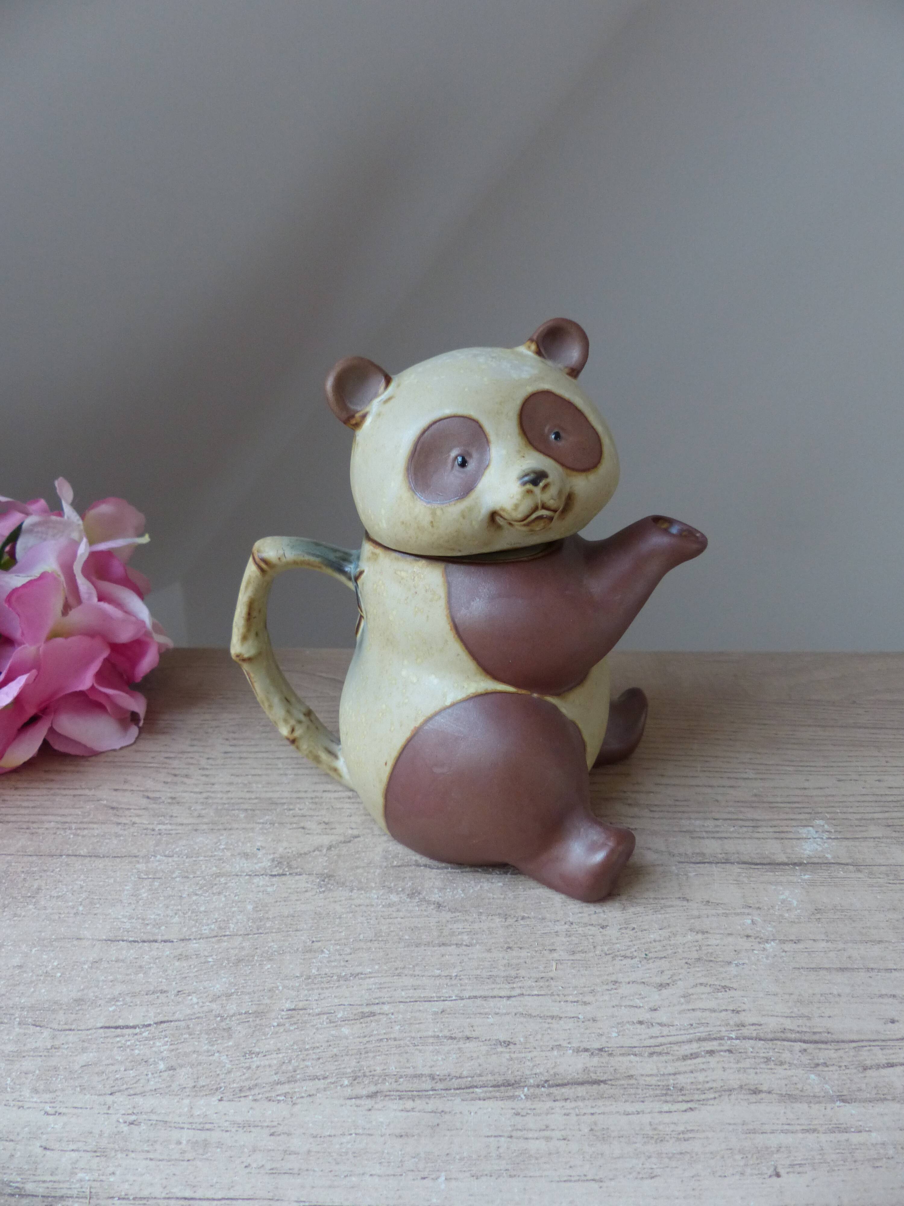 Vintage Authentic Zoomorphic Panda Teapot in Japanese Stoneware