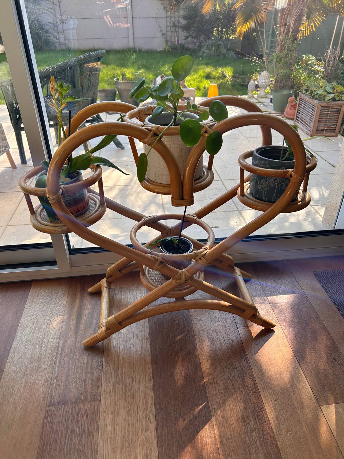 Vintage rattan plant stand – 1970s