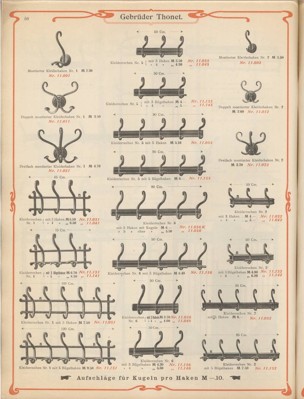 Porte manteaux et chapeaux  THONET à deux esses
