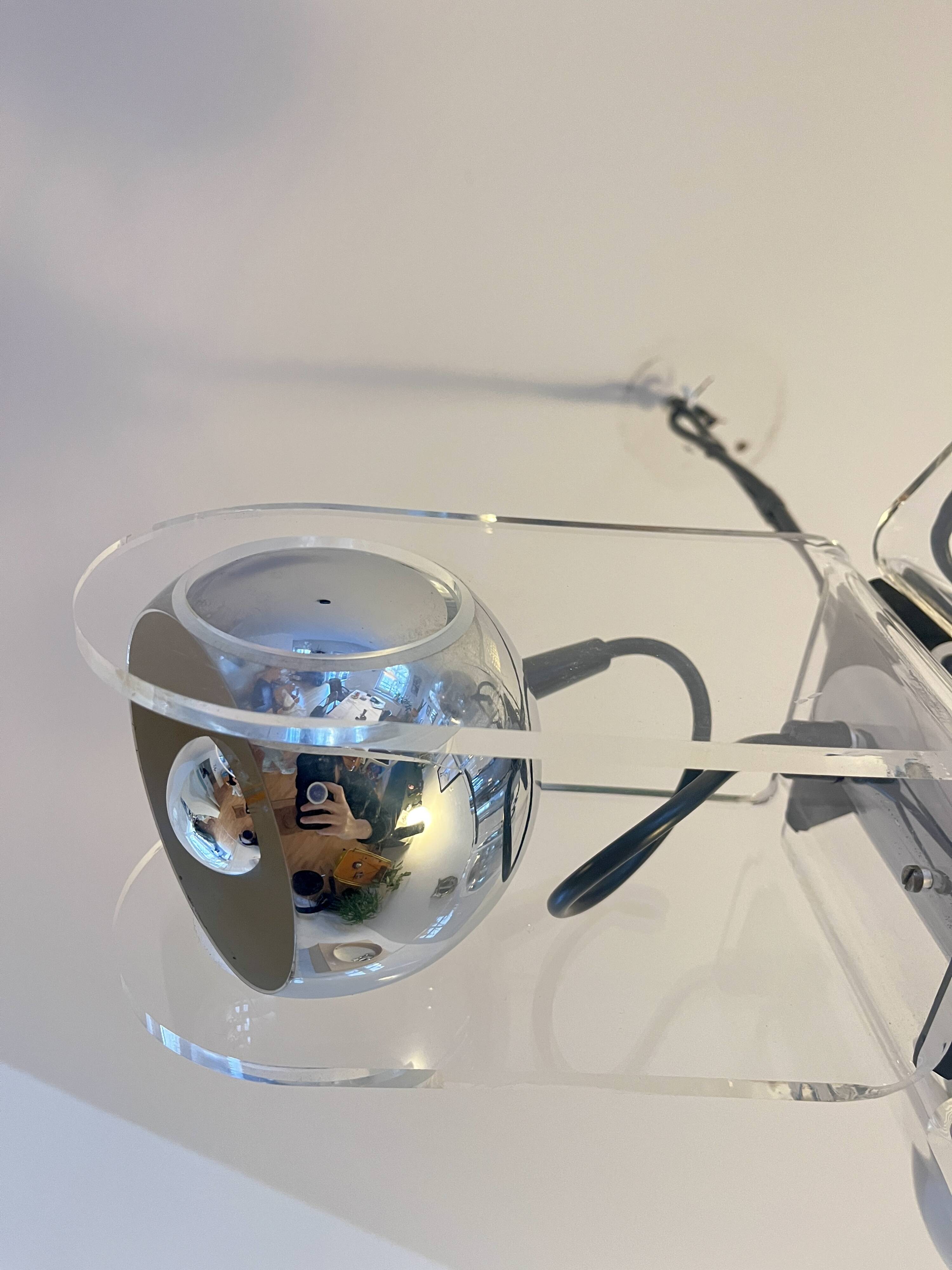 Vintage Chrome & Acrylic Pendant Lamp in the Style of Gino Sarfatti , 1970s