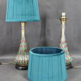 1960s Pair of Hand Painted Glass Table Lamps, Czechoslovakia
