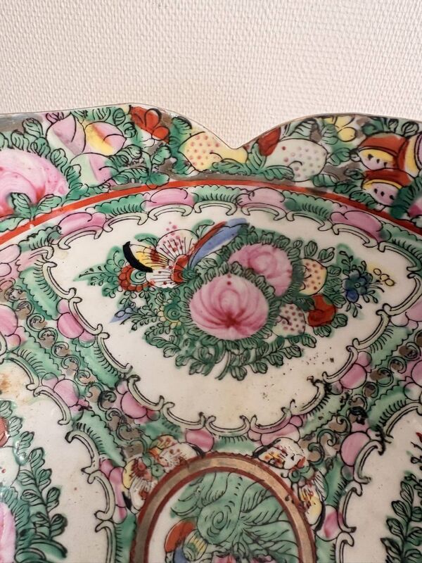 Coupe Saladier Plat Porcelaine Chine Famille Rose Canton Dynastie Qing