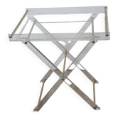 Folding side table in plexiglass and brass, 1970s.