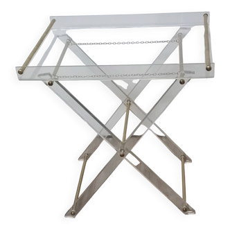 Folding side table in plexiglass and brass, 1970s.