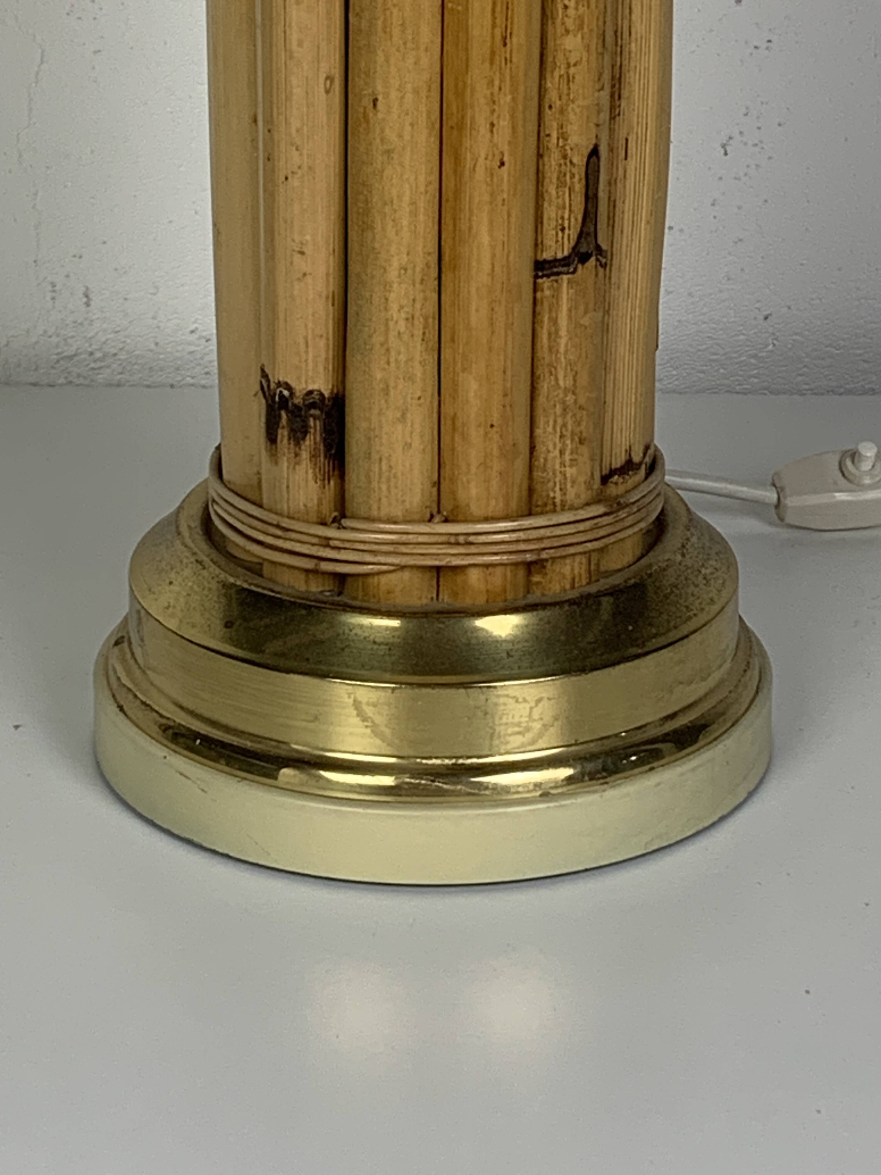 Midcentury bamboo and brass large mushroom table lamp by Leola, 1960s