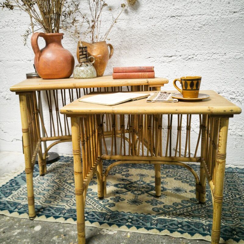 Rattan nesting tables