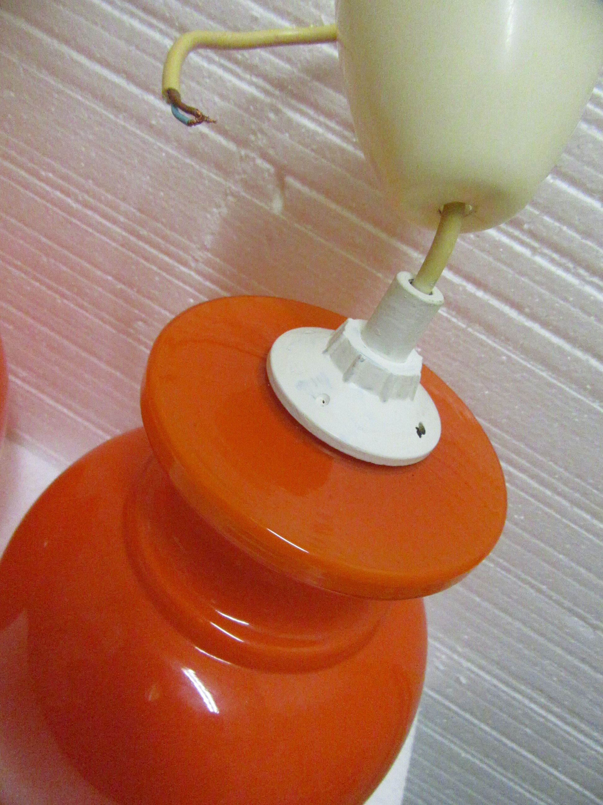 Pair vintage orange hanging lamps