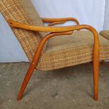 60s wood and fabric armchairs