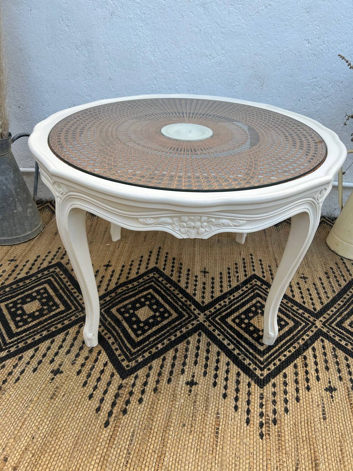 Round coffee table with cane