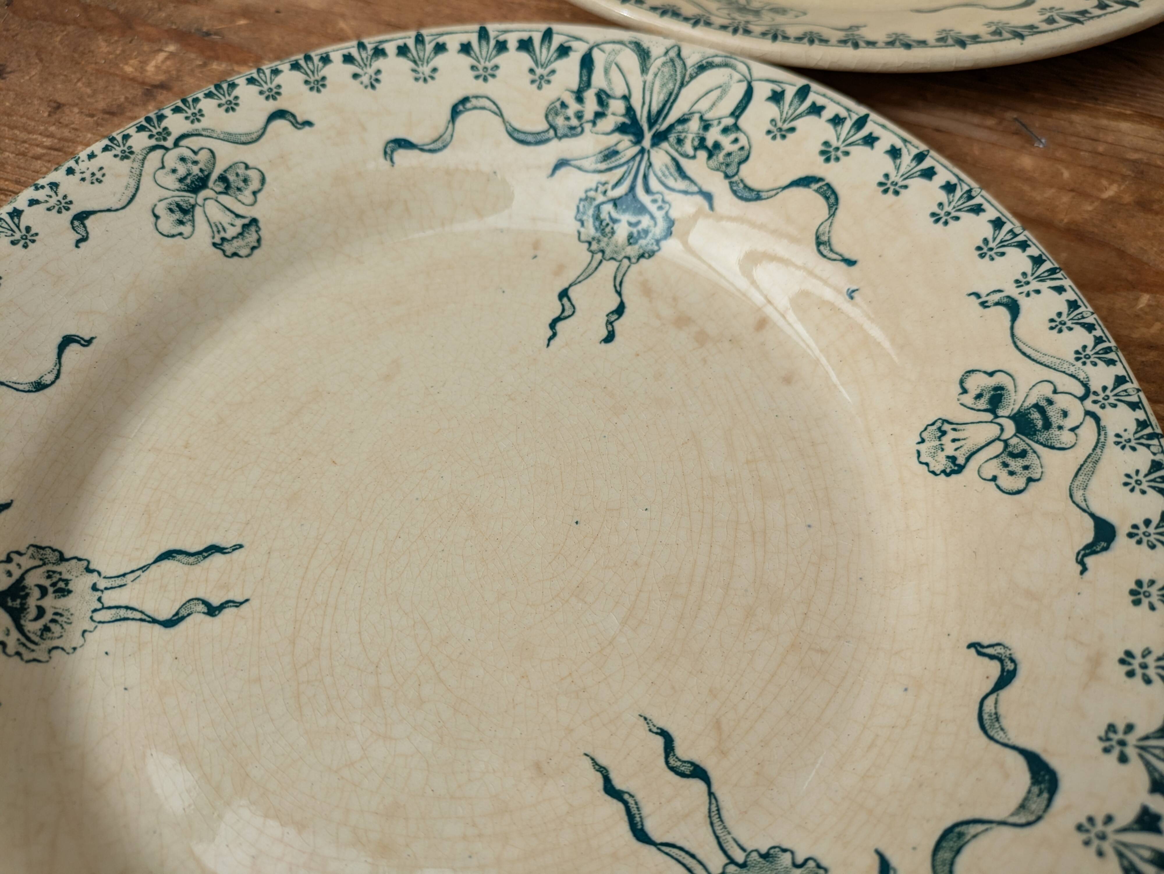 Set of 4 old opaque porcelain plates from Gien, Venice Terre de fer model