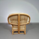 Chaise longue surdimensionnée en rotin/bambou avec coussins d'origine. Années 1970