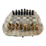 Olive wood chess games, handmade chess board with rough edge storage drawer
