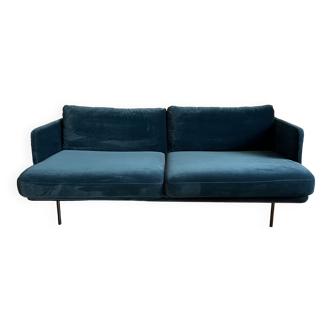 AMPM Peacock blue velvet 3-seater sofa - Antoine design E. Gallina