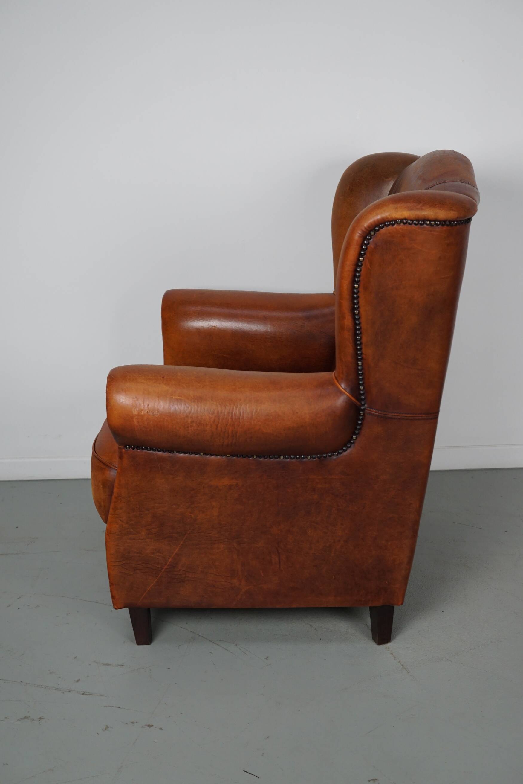 Fauteuil club vintage en cuir couleur cognac hollandais