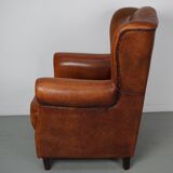 Fauteuil club vintage en cuir couleur cognac hollandais