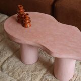 Organic shaped coffee table in pink teracotta tadelakt