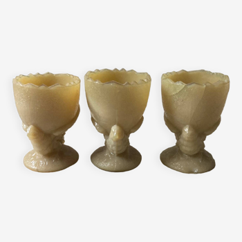 Set of 3 opaline egg cups - chicken and egg