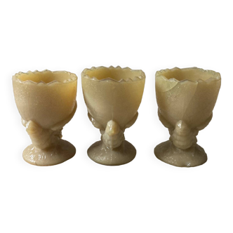 Set of 3 opaline egg cups - chicken and egg