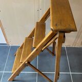 Ancien escabeau pliable peintre d’atelier à 4 marches en bois années 40