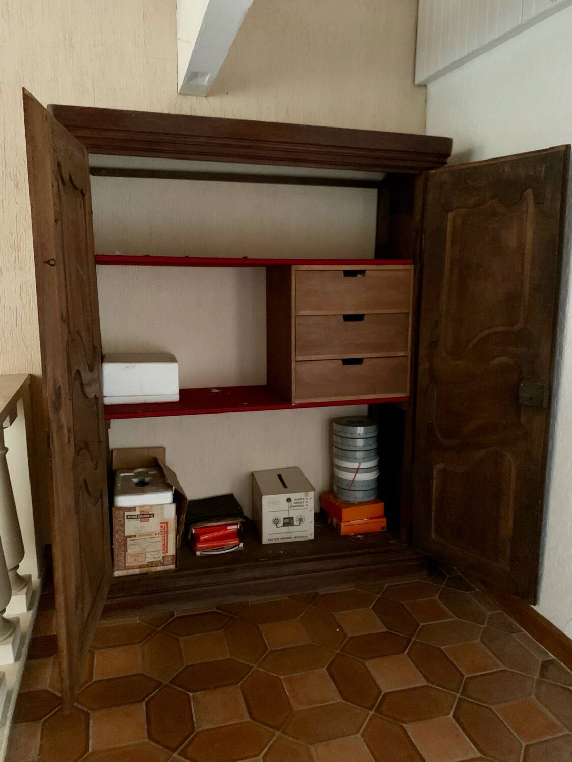 Antique rustic cabinet without bottom - two molded doors