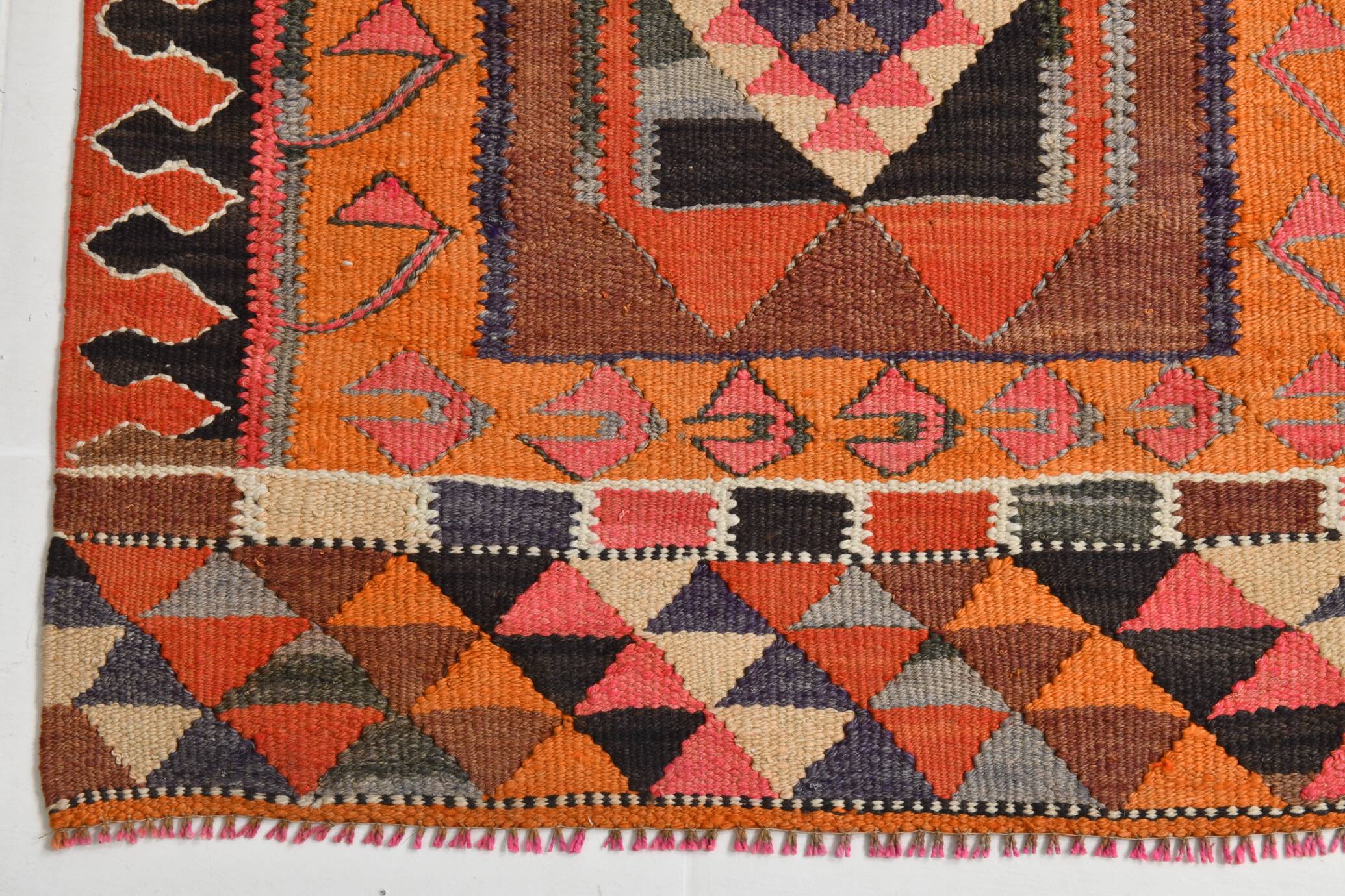 3x11 Orange & Brown Kilim Runner Rug, 88x330Cm