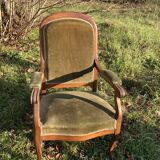 Antique Voltaire armchair in wood and green velvet Louis Philippe