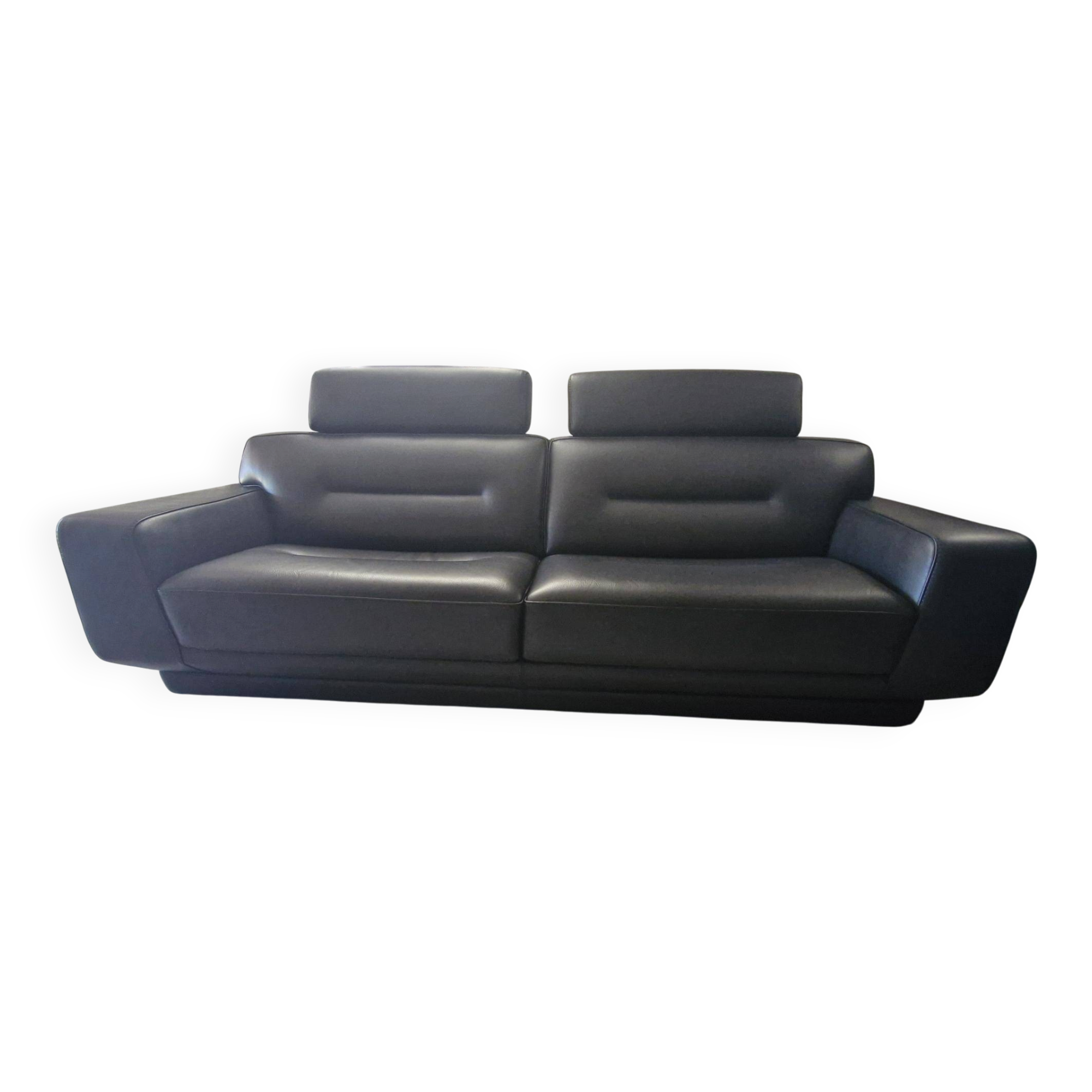 "Pulsation" canapé Roche Bobois, with headrests, black leather.