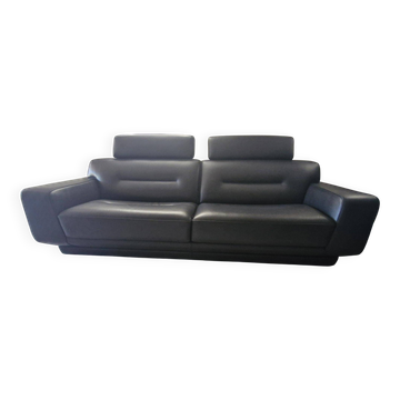 "Pulsation" canapé Roche Bobois, with headrests, black leather.
