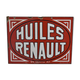 Plaque émaillée "Huile Renault" circa 1920 double face