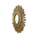 Miroir vintage Sunburst convexe en résine dorée